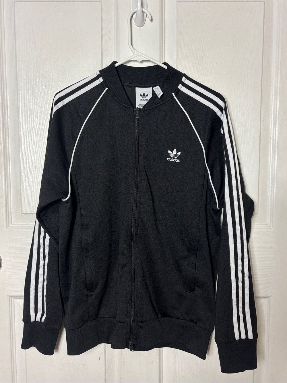 adidas Black Track Jacket Zip up White Three-Stripes size Large